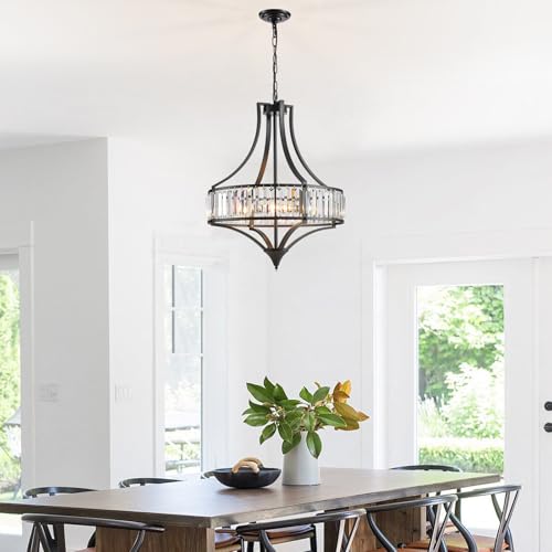 Crystal Chandeliers for Dining Room Rustic Farmhouse Chandelier with Round Metal Shade 6