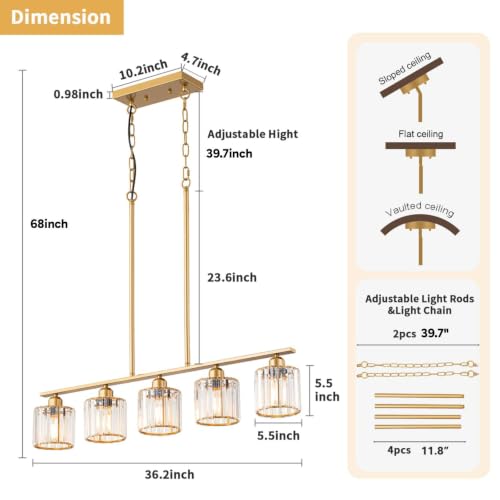 36" Brass Gold Dining Room Light Fixture
