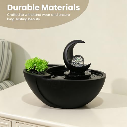 Table Fountain Indoor Water Zen Garden Decor with Succulent Plant