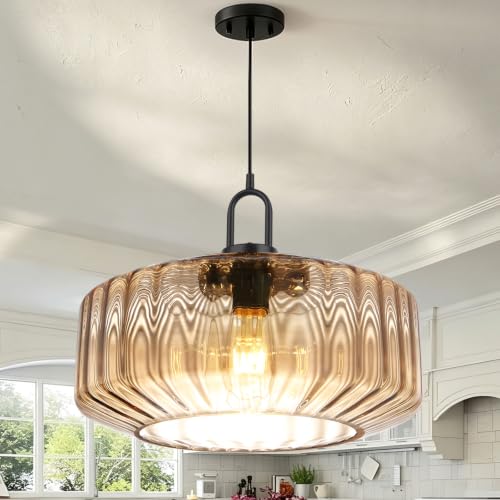 13.78″ Large Glass Pendant Light Mid Century Amber Lighting Fixture