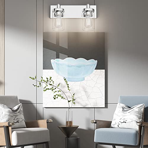 Bathroom Vanity Lighting Fixtures Chrome Vanity Light 2 Light Stainless Steel Bathroom Light with Clear Glass Shade