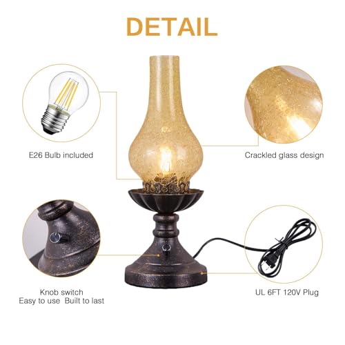 Vintage Table Lamp with Crackled Glass Shade & Rotary Knob Switch