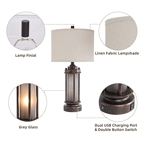 Set of 2 Farmhouse Table Lamps for Living Room with USB C+A Ports (2 Count)