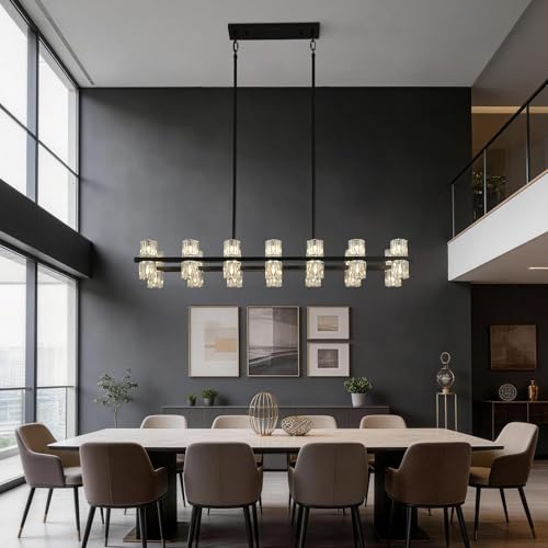 28 Light L46" Extra Large Rectangle Black Crystal Dining Room Chandelier