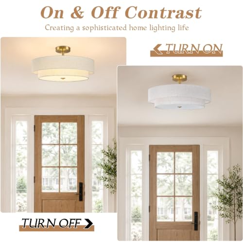 20" Modern 2 Layer Fabric Ceiling Light Gold Classic Drum Light Fixture 5