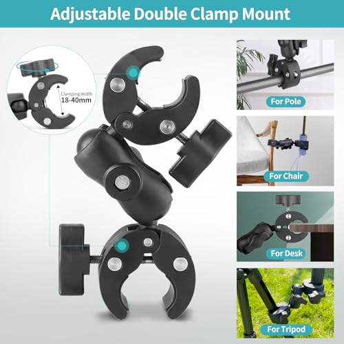 Double Clamp Mount Umbrella Chair Clamp with 360° Magic Arm