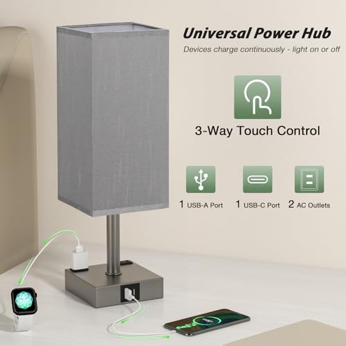 Grey Touch Lamps Set of 2 for Bedroom (2 Count)