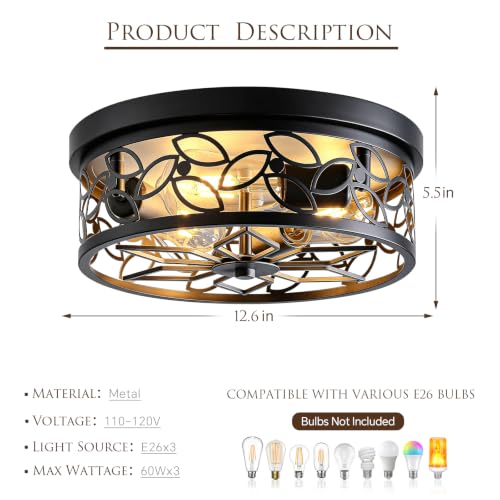 12.6" Gold Accent Flush Mount Ceiling Light (Black)