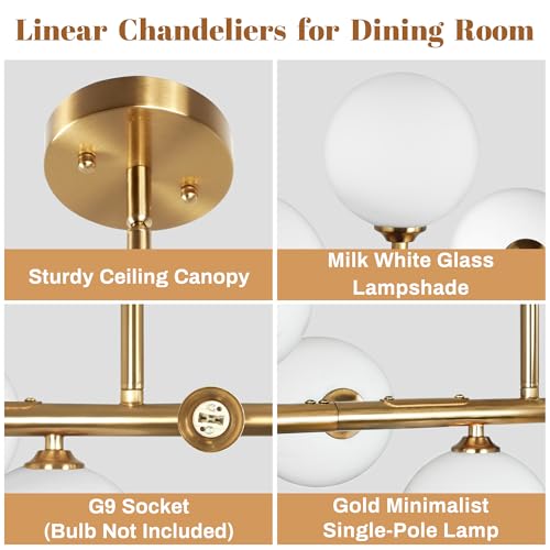 Gold Linear Chandelier 12 Lights Dining Room Light Fixture Kitchen Lighting