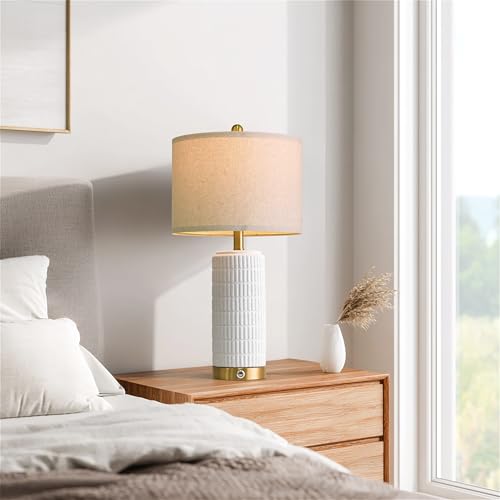 Stone Like Ceramic Table Lamps with USB Ports for Bedroom (2 Count)