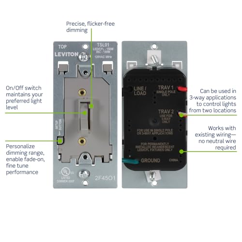 Toggle Slide LED Advanced Dimmer Switch for 150W Dimmable LED