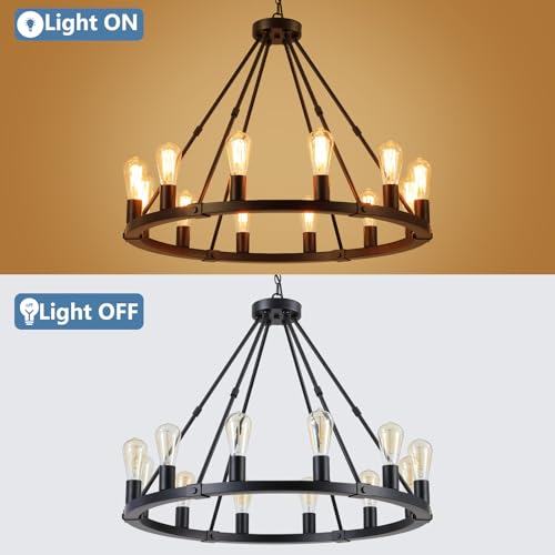 12 Lights Black Wagon Wheel Chandelier (12 Count)