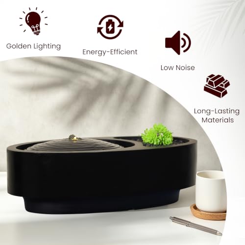 Table Fountain Indoor Water Zen Garden Decor with Succulent Plant