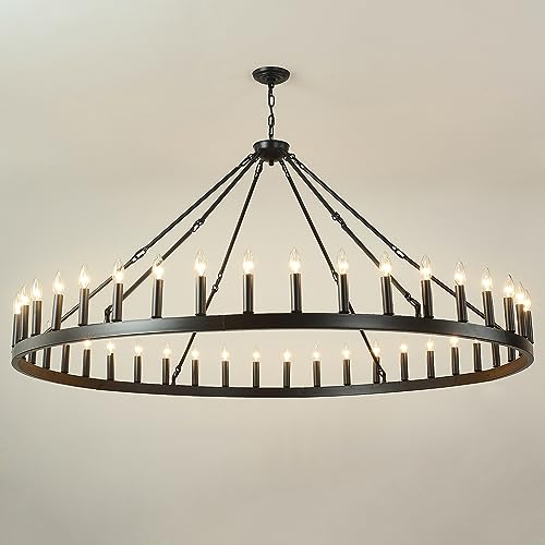 64 Inch Black Extra Large Wagon Wheel Chandelier