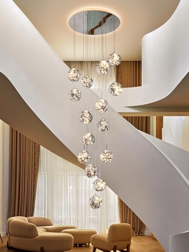15 Light LED Staircase Chandelier Crystal Ceiling Lights Large Chandeliers for High Ceilings