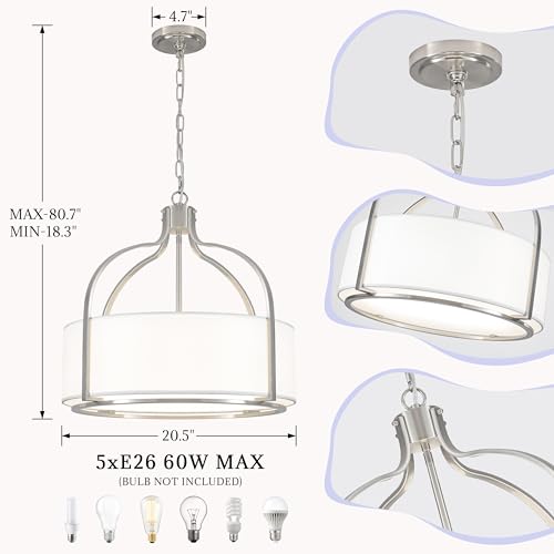 20.5" Modern Brushed Nickel Drum Chandelier