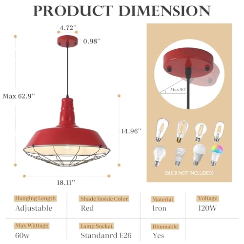 Red Large Pendant Lights Kitchen Island (2 Count)