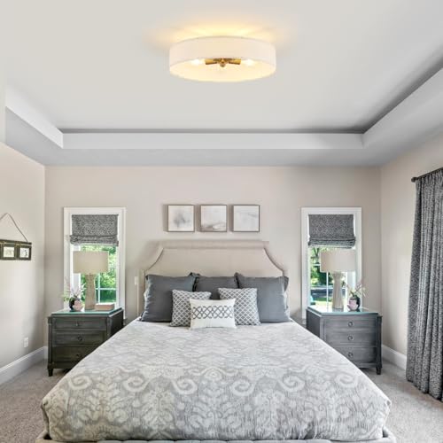 Gold Semi Flush Mount Ceiling Light Fixture with 24" Large White Fabric Drum Shade 5 (5 Count)