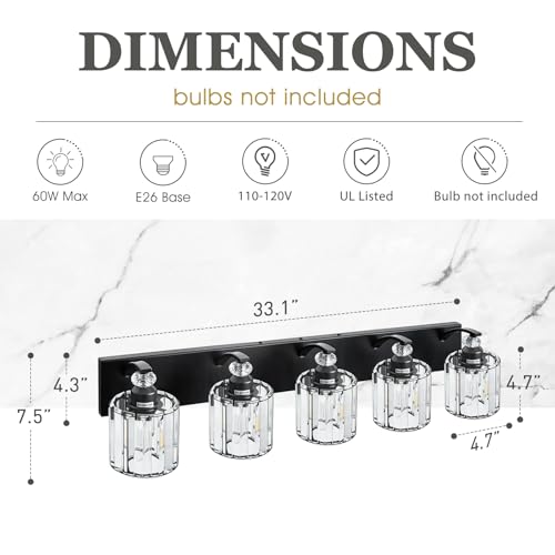 5 Light Black Bathroom Light Fixture Modern Vanity Lights Over Mirror Vintage Wall Sconce Lighting for Bathroom