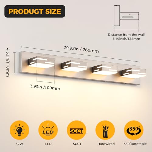 4 Light 5CCT Modern Bathroom Vanity Light Fixtures