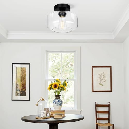 Industrial Semi Flush Mount Ceiling Light Black
