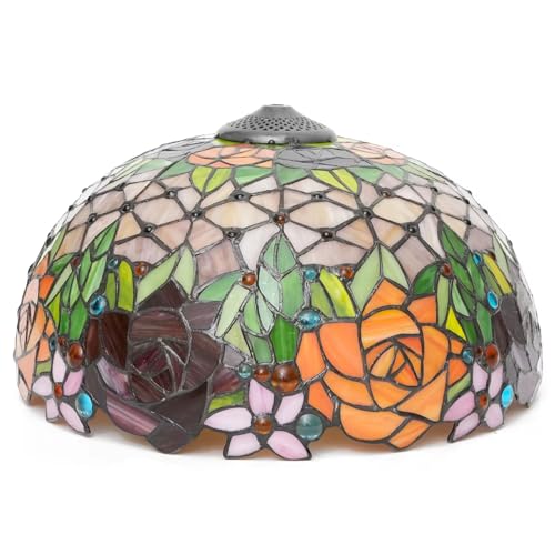 16 Inch Rose Tiffany Style Vintage Stained Glass Lamp Shade Replacement Only with Cap Fit for Bedside Reading Lamp Study Light Kitchen Dining Room Floor