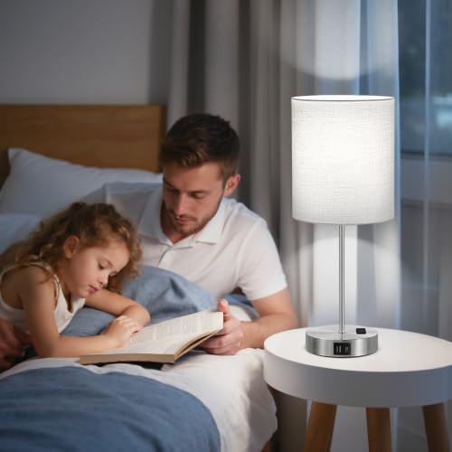 17.6" Grey Touch Lamps for Bedroom Set of 2 (2 Count)