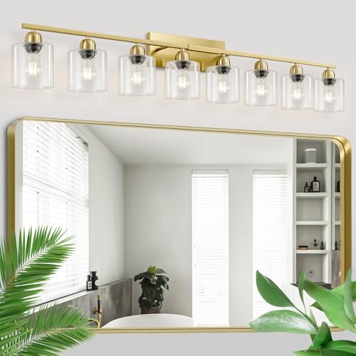 Modern Brushed Gold 8 Light Bathroom Light Fixtures
