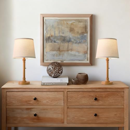 19.5" Wood Grain Rustic Table Lamps Set of 2 for Living Room Bedroom