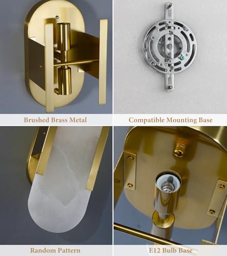 Alabaster Wall Sconces Set of Two Brass Wall Lights for Vanity (2 Count)
