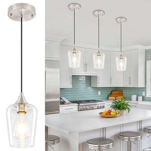 3 Pack Brushed Nickel Pendant Lights Fixtures Kitchen Lighting Over Island (3 Count)