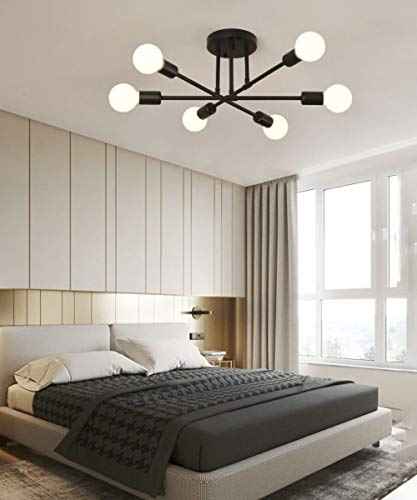 Modern Sputnik Chandelier, 6-Light Ceiling Light, 6 LED Light Bulbs Inlcuded for Bedroom,Dining Room,Kitchen,Office (Black)