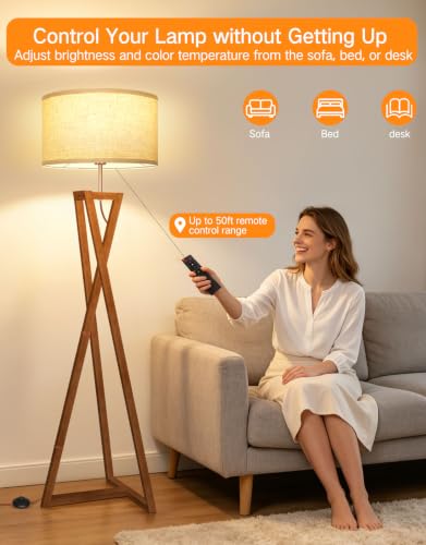 62" Wood Tripod Floor Lamp (Amber Walnut)