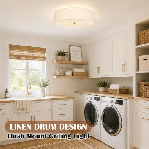 20" Modern Fabric Ceiling Light Gold Classic Drum Light Fixture 5