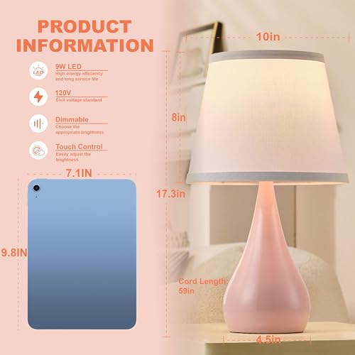 17.3'' Modern Touch Pink Table Lamp Set of 2 with 3 Way Dimmable (2 Count)