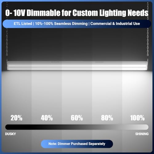 4-Pack 300W/240W/200W LED Linear Shop Lights, 0-10V Dimmable 5000K
