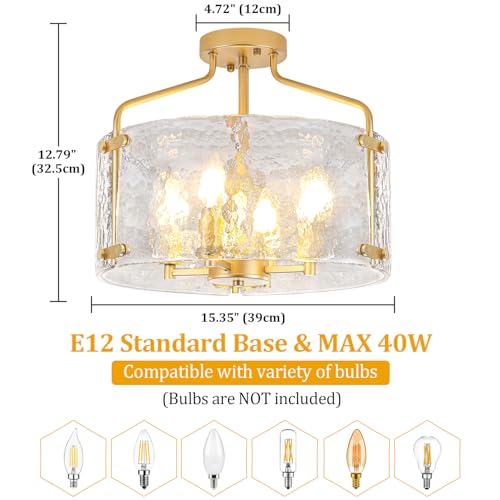Gold Semi Flush Mount Ceiling Lights Modern Entryway Hallway Light Fixture