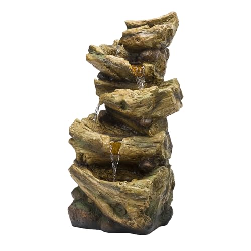 TZL226 Outdoor 4 Tier Log Tree Trunk Waterfall Floor Fountain with LED Lights