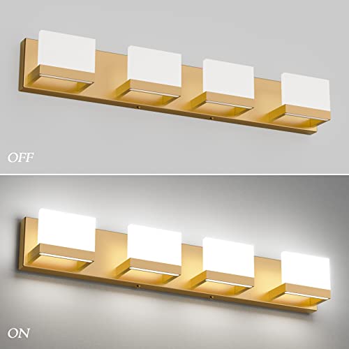 Gold Vanity Lights for Bathroom Modern LED 4 Lights Bathroom Vanity Lights Up and Down Wall Light Fixtures 6000K