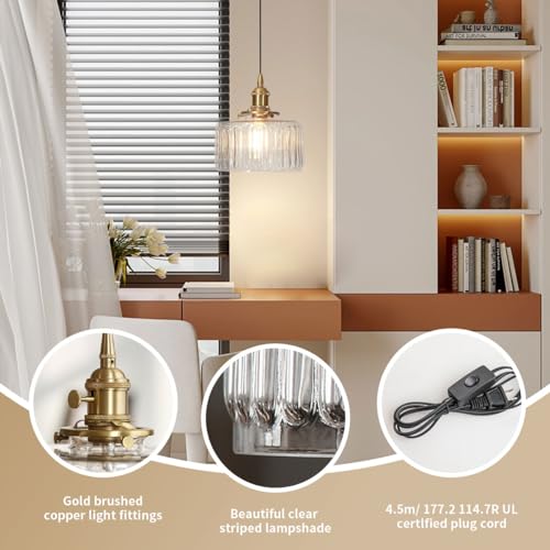 Plug in Pendant Light Clear Glass Striped Pendant Light Fixtures Vintage Glass Hanging Lighting 1
