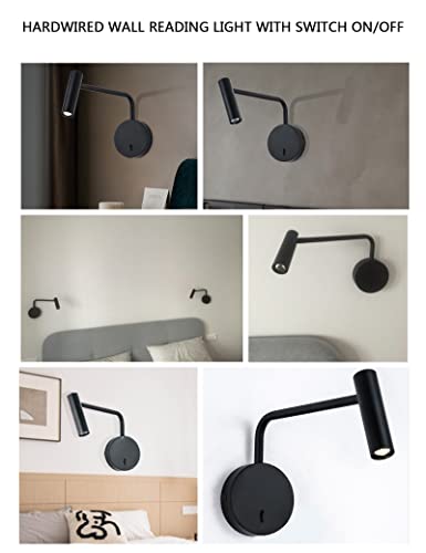 Wall Mounted Reading Light for Bedroom LED Hardwired Sconce with Switch on