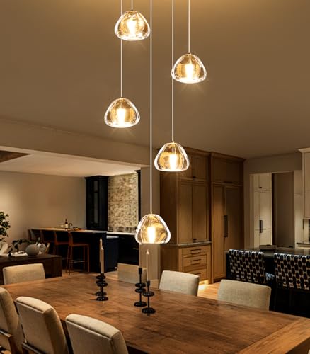 Modern LED Chandeliers Dining Room Kitchen Pendant Lights Lighting for Island Dimmable Fixtures Floating Bubble Crystal 2700K 6000K Remote Dimming 5