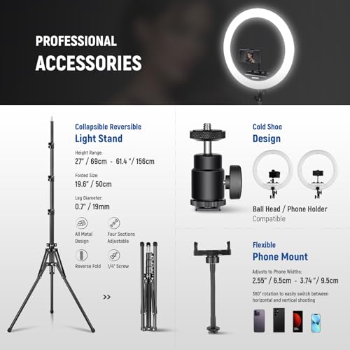 Professional 18 Inch Ring Light with Tripod Stand Phone Holder Compatible with iPhone