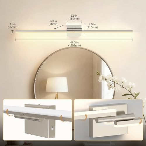 47.3 Inch Vanity Light Bar Over Mirror Nickel Rotatable 3CCT