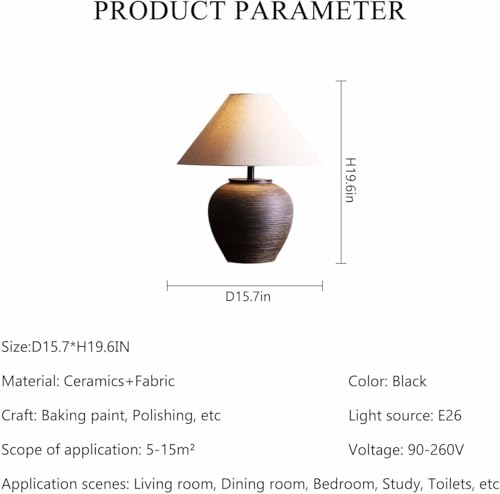 19.6'' Farmhouse Round Ceramic Table Lamp Rustic Retro Desk Lamp Brown Check Body with Off