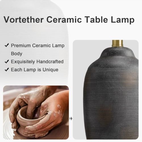 24.5" Ceramic Black Lamp for Living Room with Pre