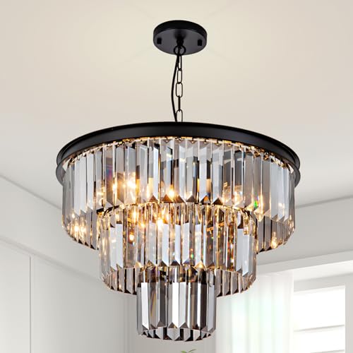 8 Light Black Crystal Chandelier 20'' Luxury Smoke Modern Dining Room Light Fixture 3