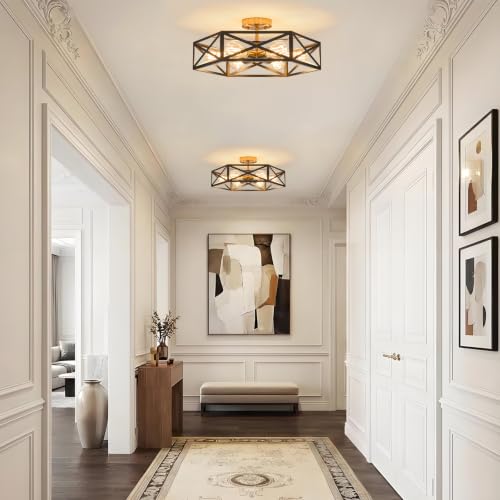 Farmhouse Black and Gold Semi Flush Mount Ceiling Light 19.7 Inch (Black and Gold / 19.7 Inch)