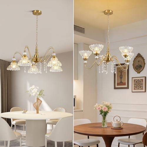 5 Light Vintage Chandelier in Brushed Gold Finish with Flower (5-Light / Gold)