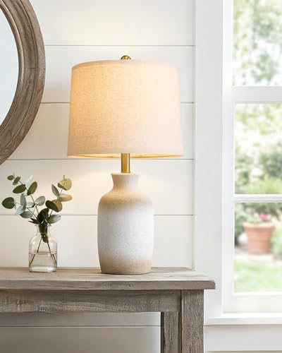 24'' Farmhouse Ceramic Table Lamp with Natural Textured Finish